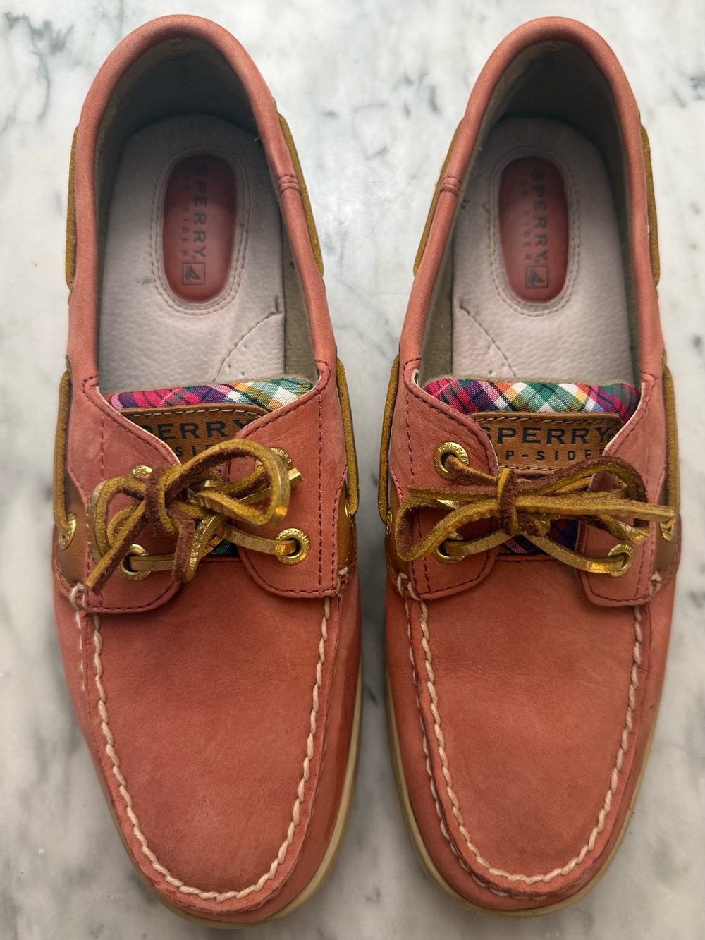 Women’s Sperry Pink & Plaid Top Sider Slip On Boat Shoes Size 7